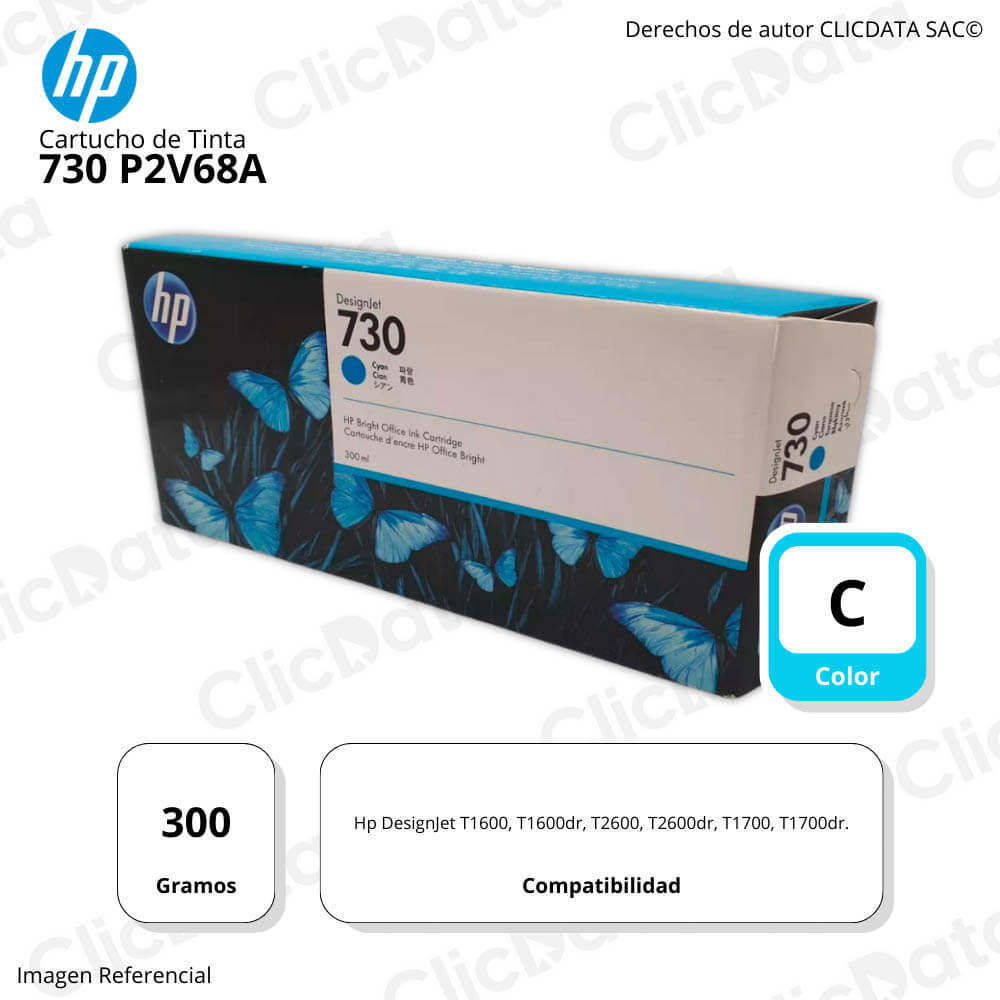 Tinta HP 730 Cyan P2V68A 300ml Hp T1600, T1600dr Original