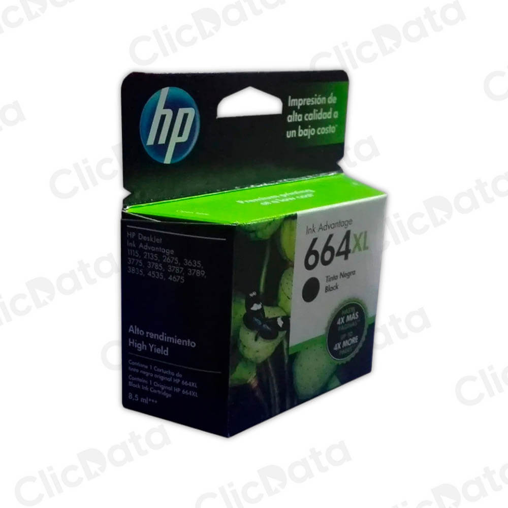 Tinta Hp 664Xl Negro F6V31Al 480 Pág. 1110, 2130, 4520 Original