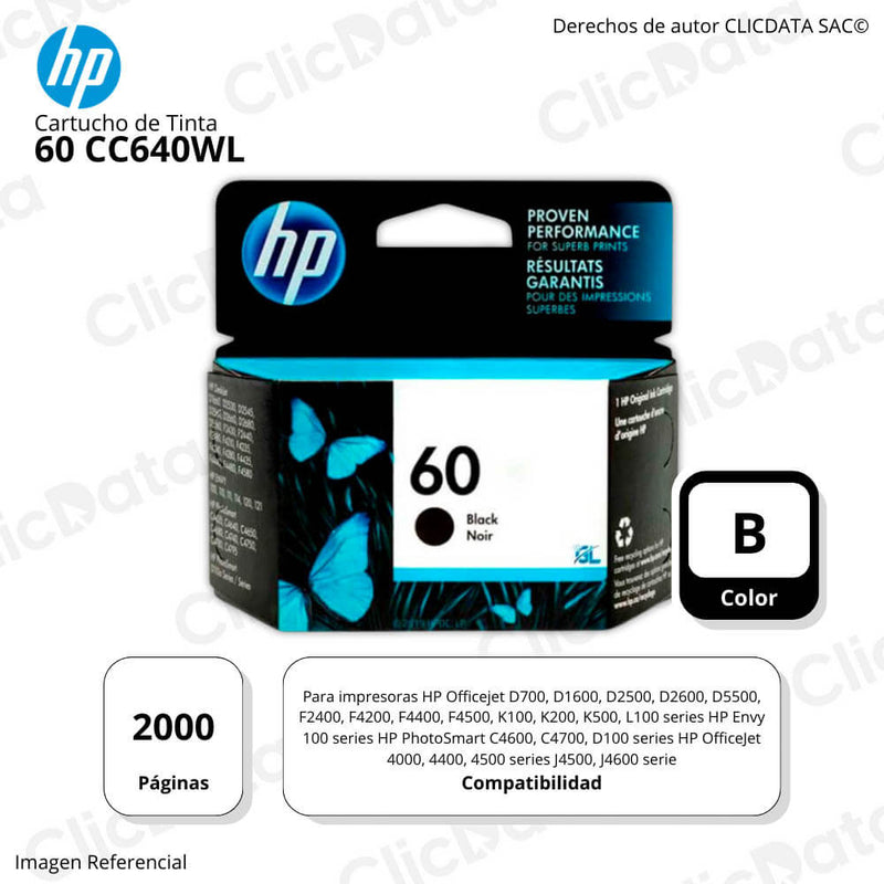 Tinta Hp 60 Negro Cc640Wl 200 Pág.Officejet D700 Original