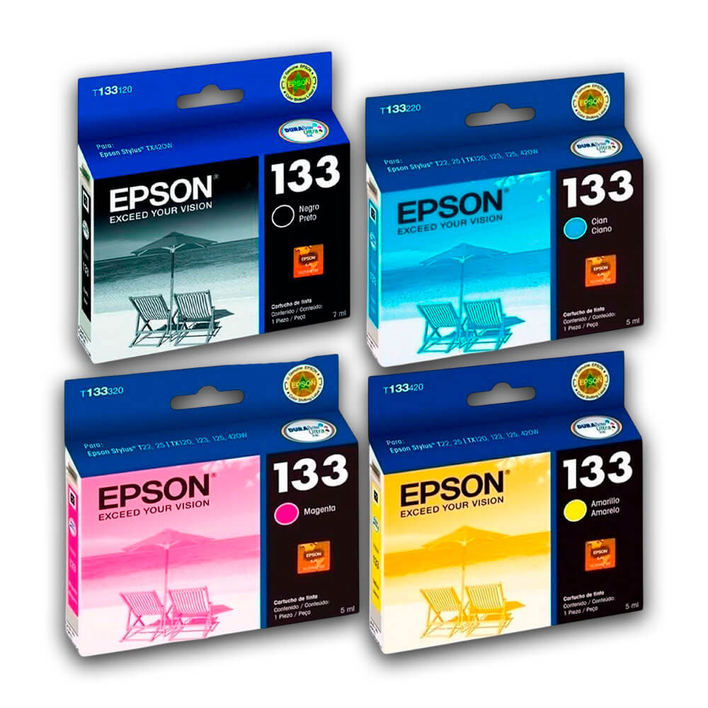 Kit de Tinta Epson 133 Negro y Tricolor TX125, TX133 Original