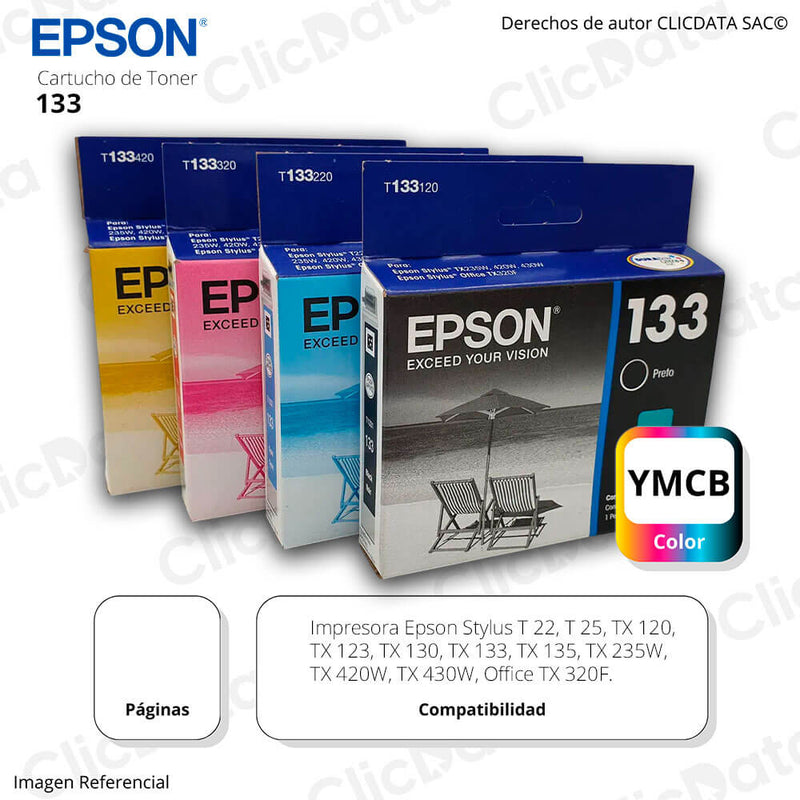 Kit de Tinta Epson 133 Negro y Tricolor TX125, TX133 Original