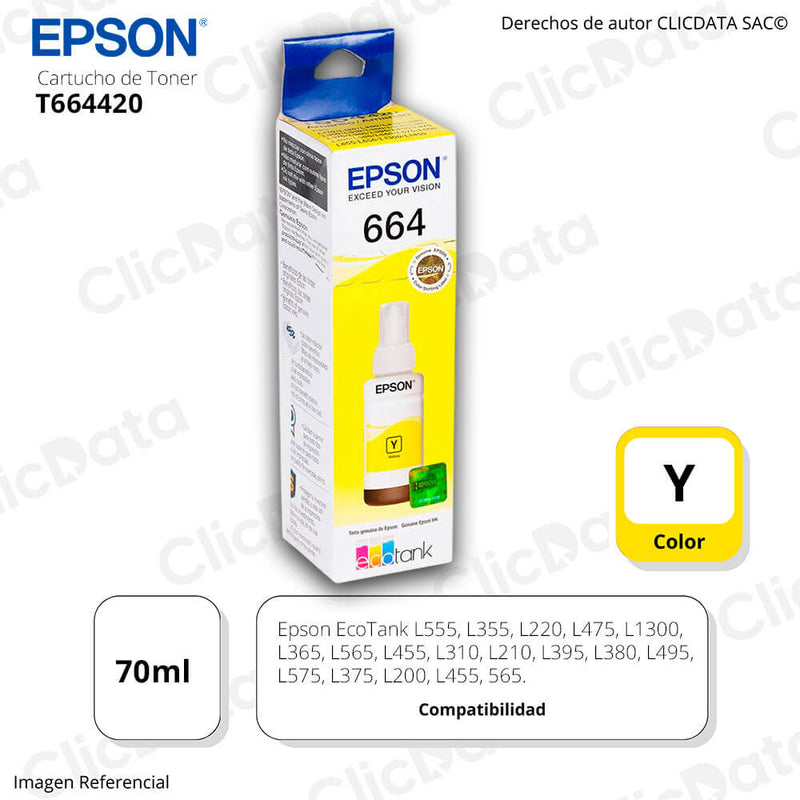 Tinta Epson T664420Al Yellow 70ml EcoTank L455,565 Original
