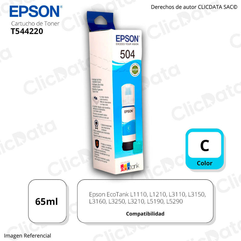Tinta Epson T544220 Cyan 65ML L1110, L3160, L5190 Original