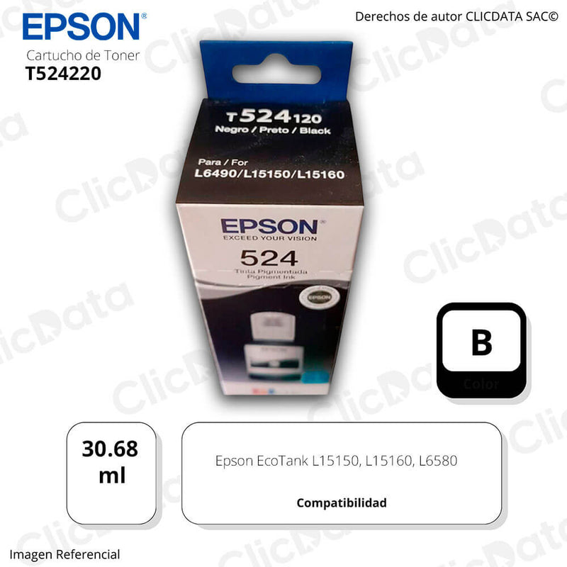 Tinta Epson T524120 Negro 30.68ml L15150, L15160, L6580 Original