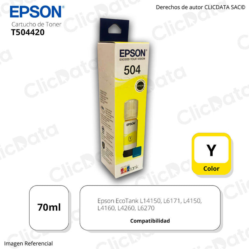 Tinta Epson T504420 Yellow 70ML L4150, L6270, L4160 Original