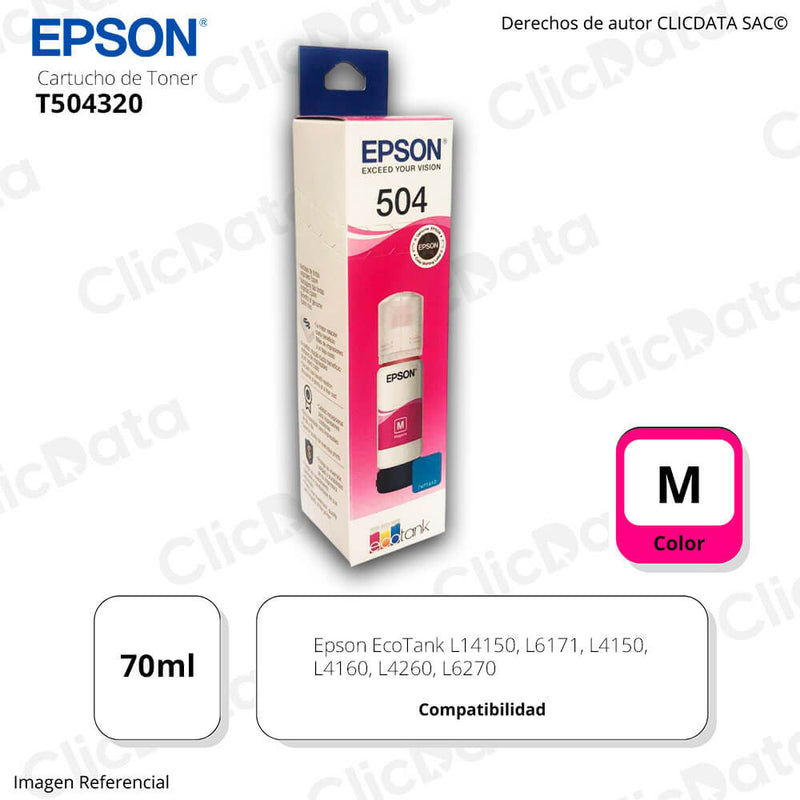 Tinta Epson T504320 Magenta 70ML L4150, L6270, L4160 Original