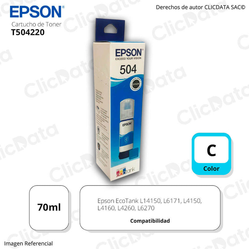 Tinta Epson T504220 Cyan 70ML L4150, L6270, L4160 Original