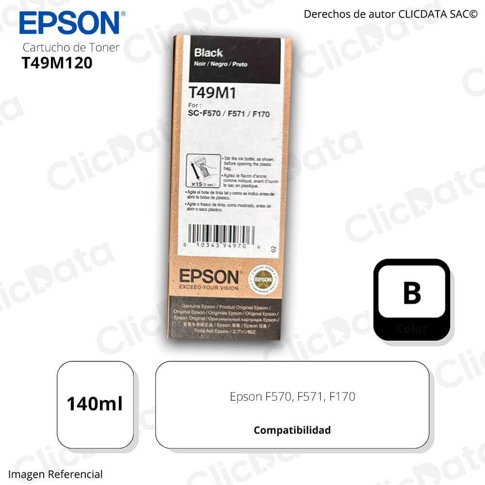 Tinta Epson T49M120 Negro 140ml SureColor F571, F570 Original