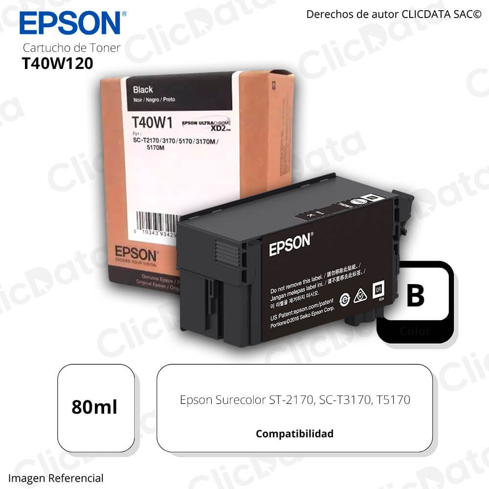 Tinta Epson T40W120 Black 80ml SL2170, SCT3170, T5170 Original