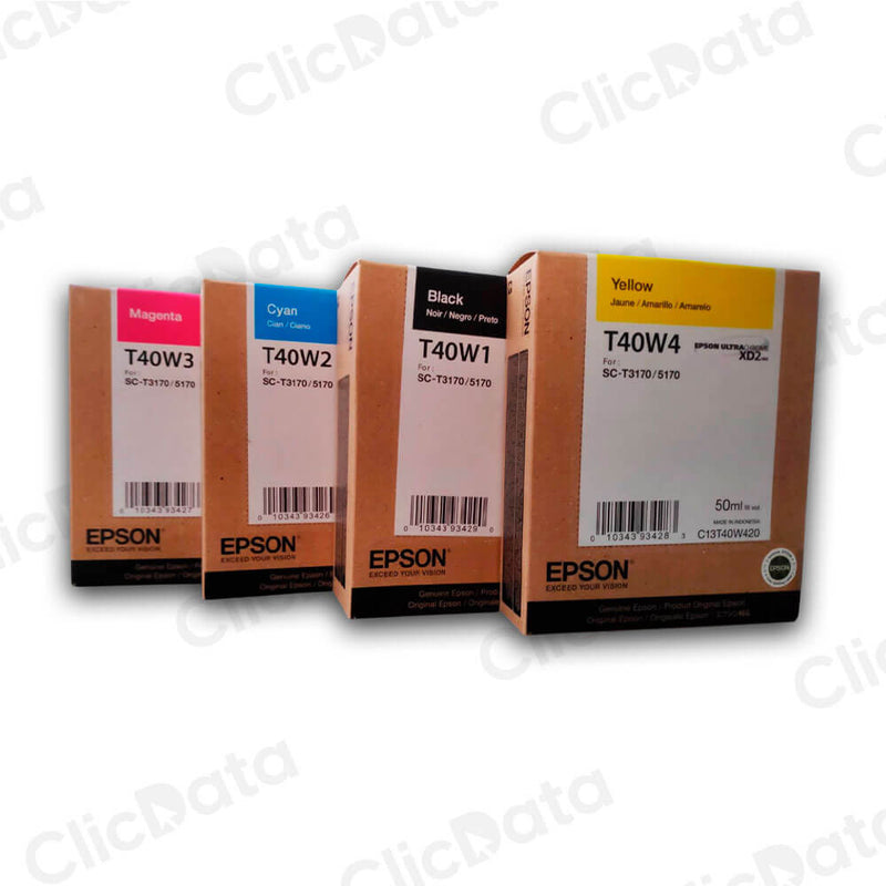 Kit de Tinta Epson T40W Negro y Colores ST-2170, SC-T3170 Original