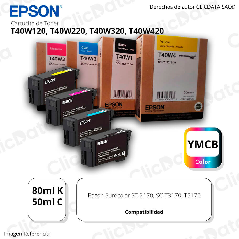 Kit de Tinta Epson T40W Negro y Colores ST-2170, SC-T3170 Original