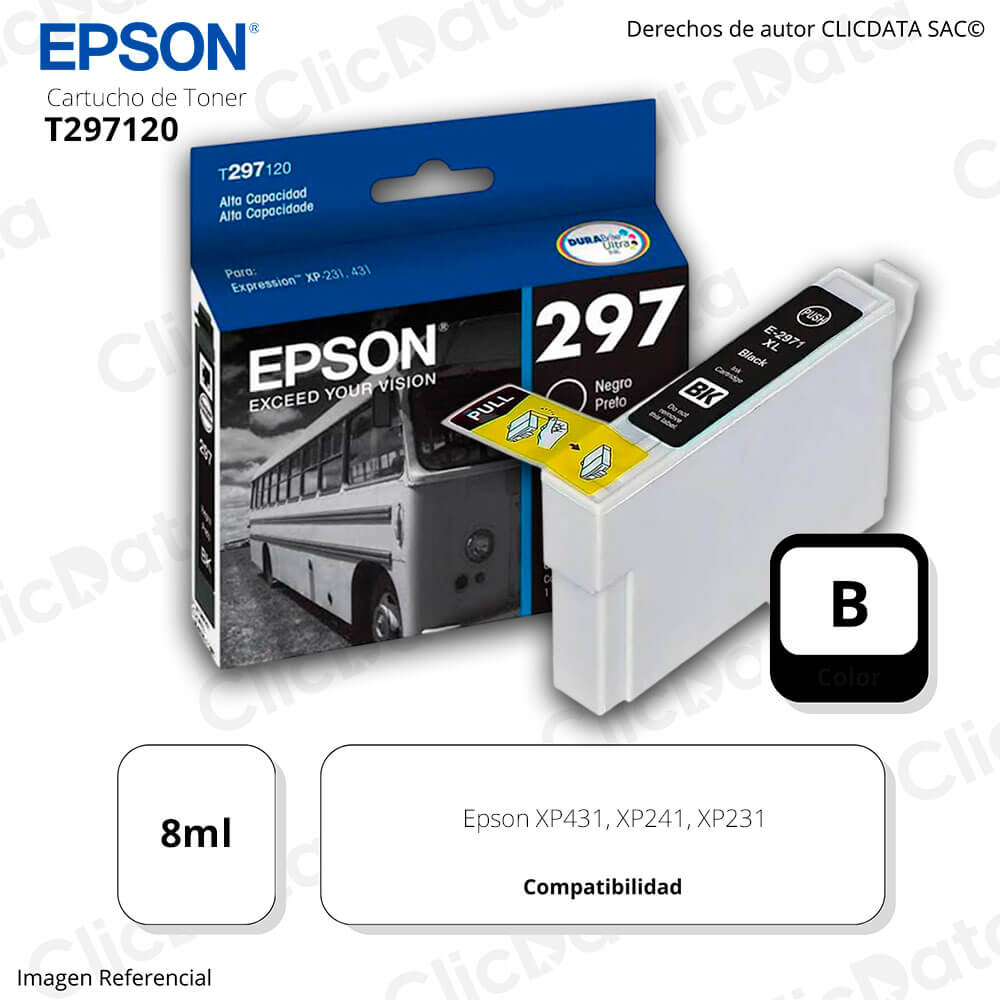 Tinta Epson T297120 Negro 8 ml. Epson XP431, XP241 Original