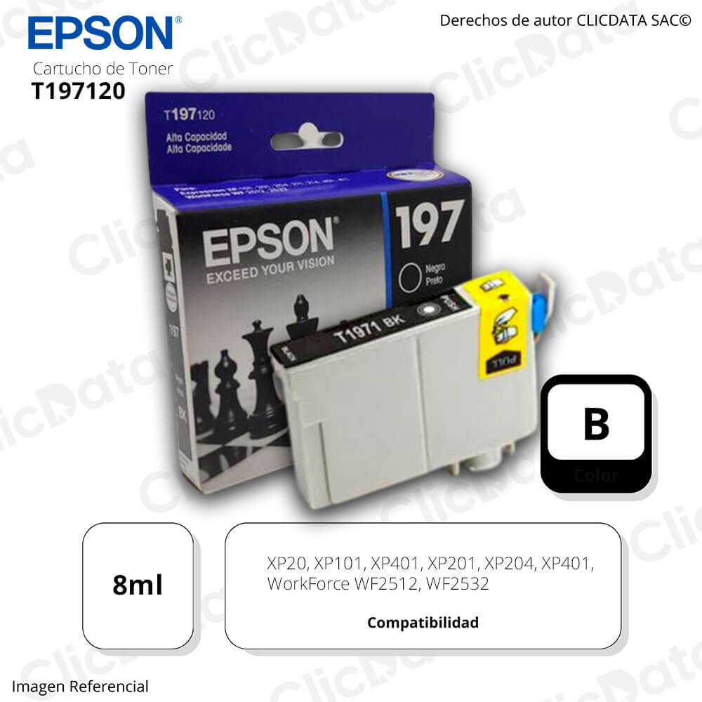 Tinta Epson T197120 Negro 8ml XP401, 2512, XP201 Original