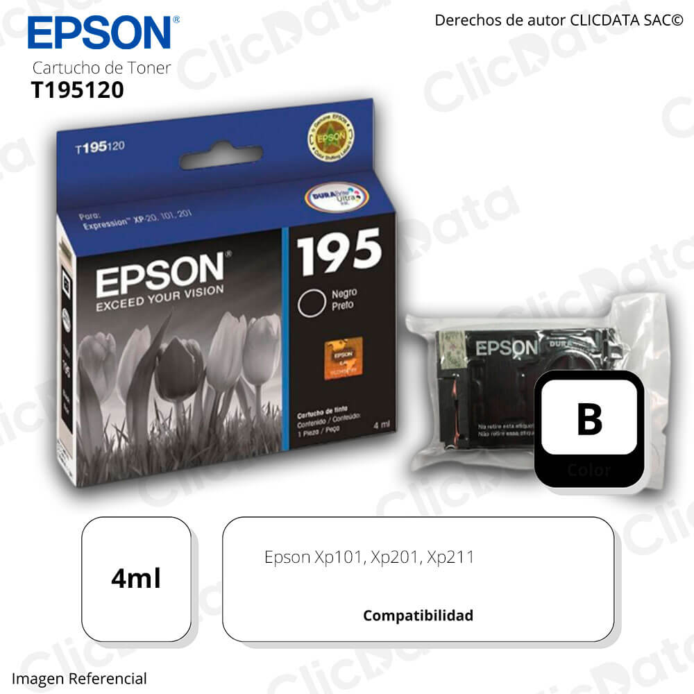 Tinta Epson T195120 Negro 130 Pág. XP101, XP201, XP 211 Original