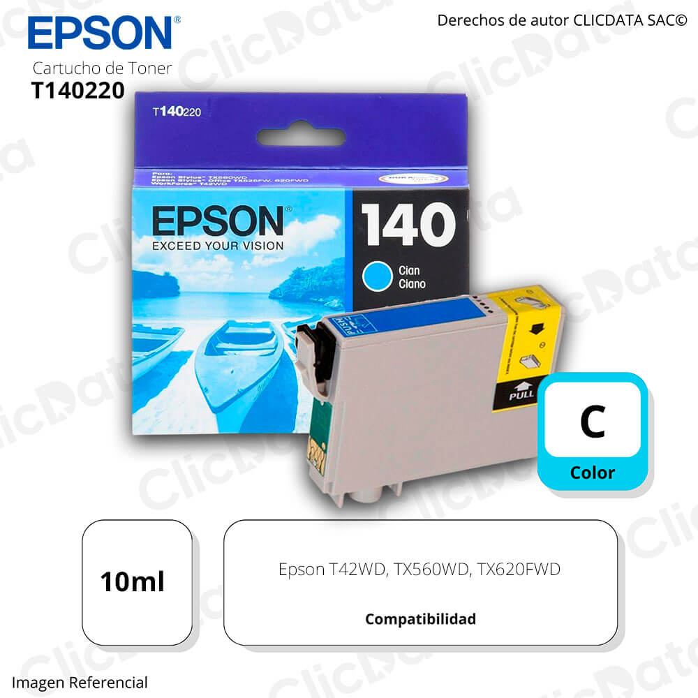 Tinta Epson T140220 Cyan 755 Pág. T42WD, TX125 Original