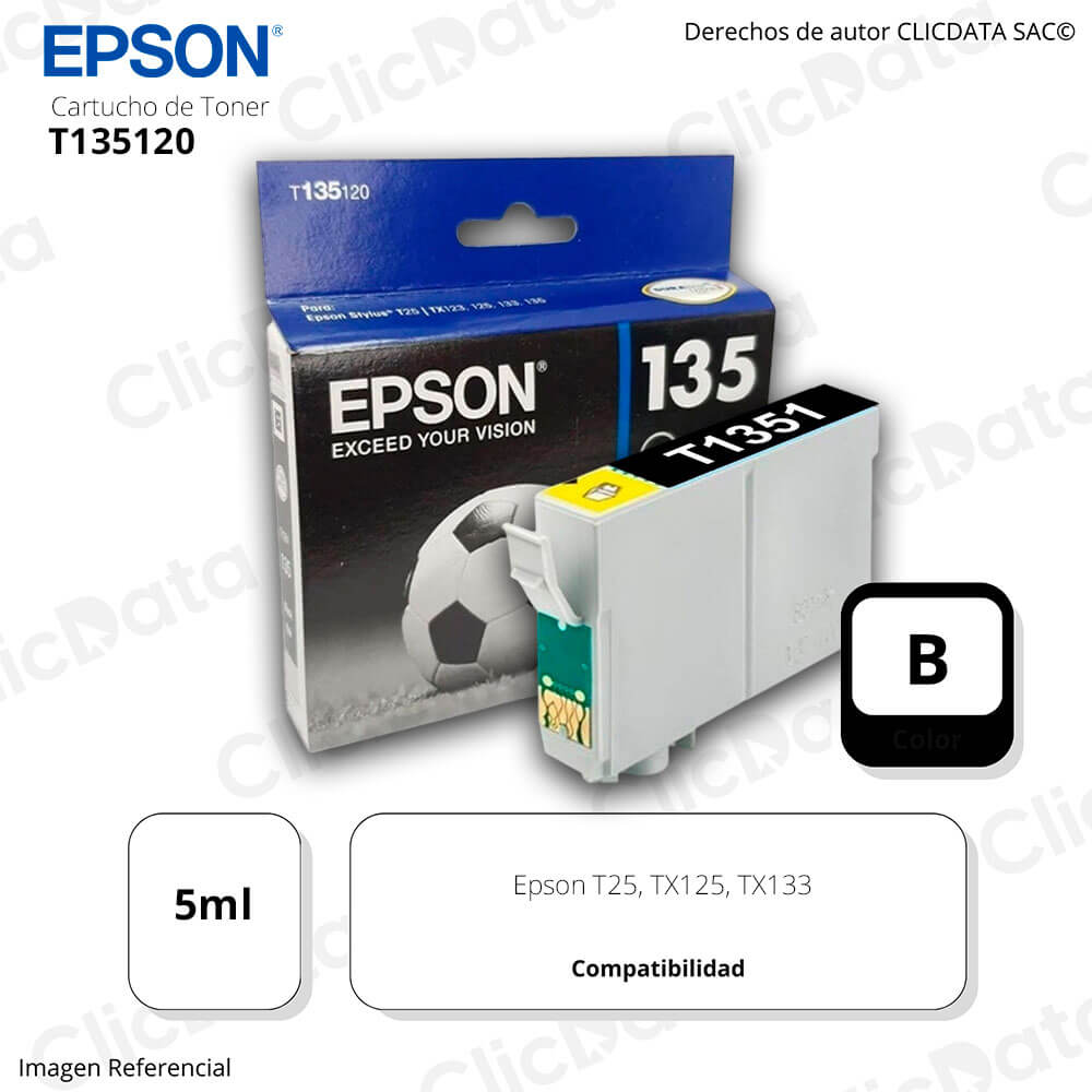 Tinta Epson T135120 Black 180 Pág. Epson TX125, TX135 Original