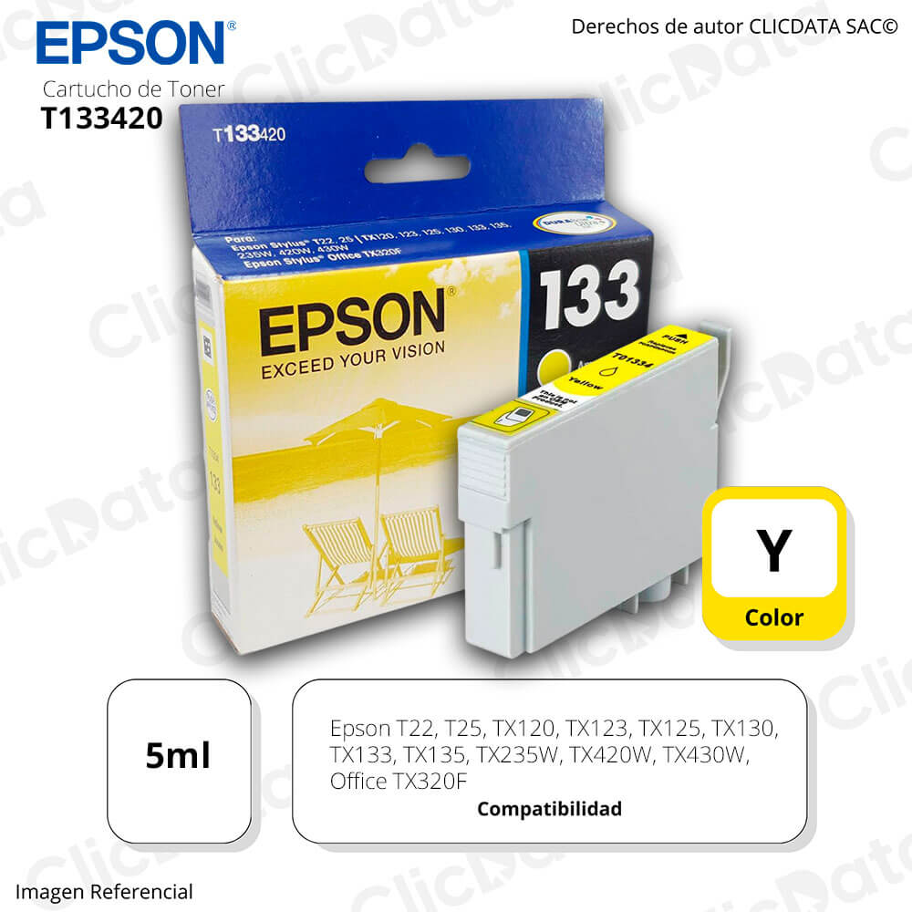 Tinta Epson T133420 Yellow 300 Pág. Epson T22,T25 Original