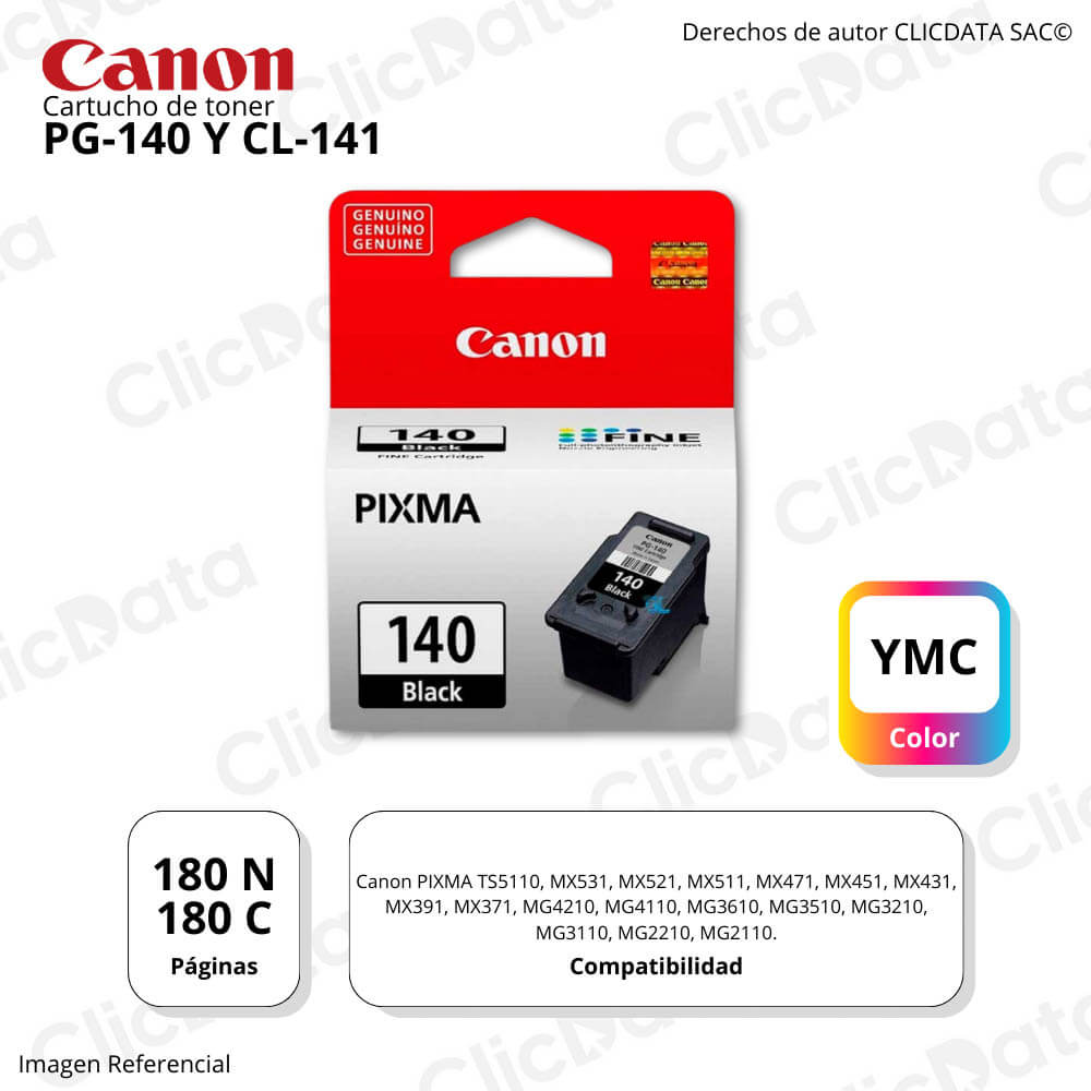 Kit de Tinta Canon PG140 y CL141 Negro y Tricolor MG3110 Original