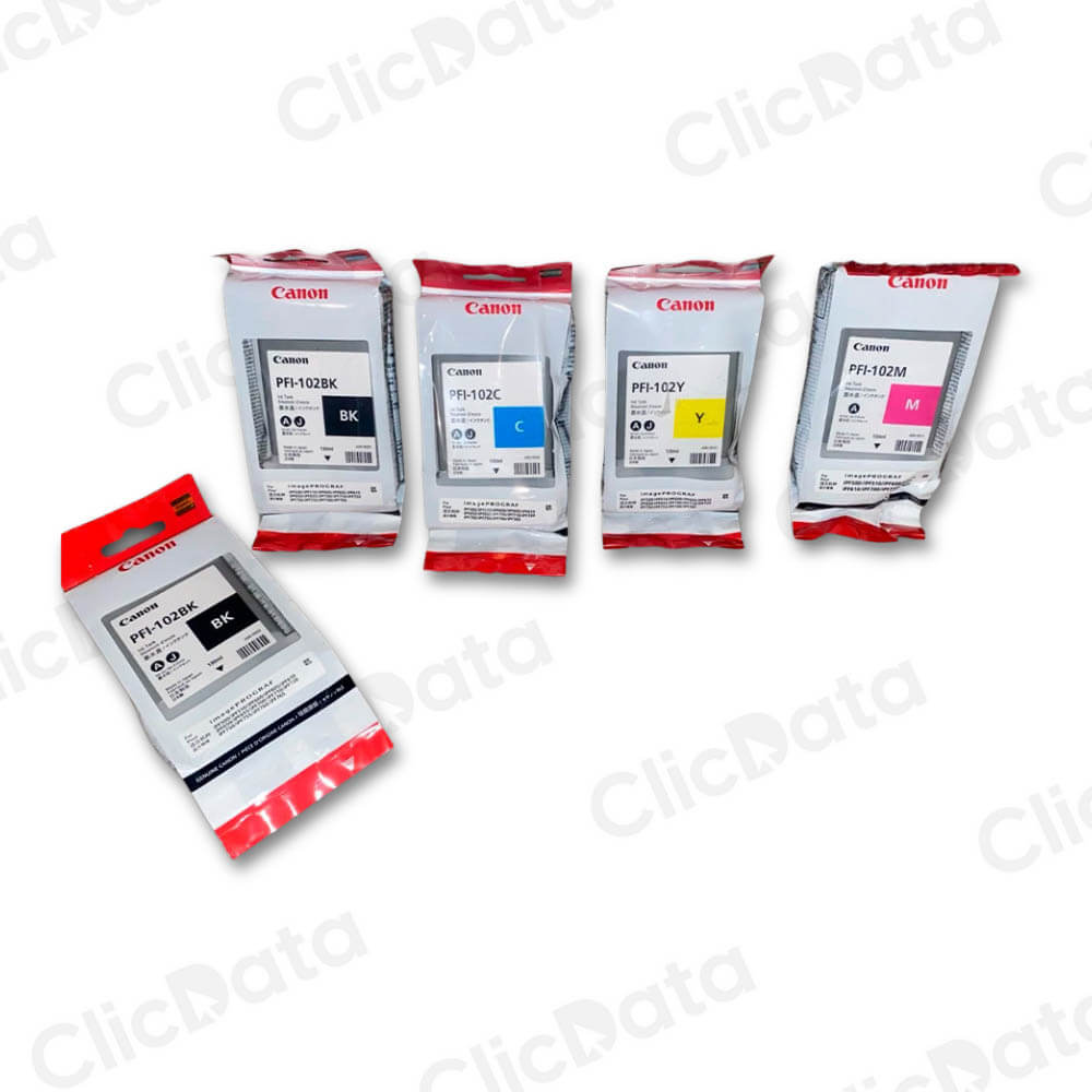Kit de Tinta Canon PFI-102 Negro y Tricolor iPF750 Original