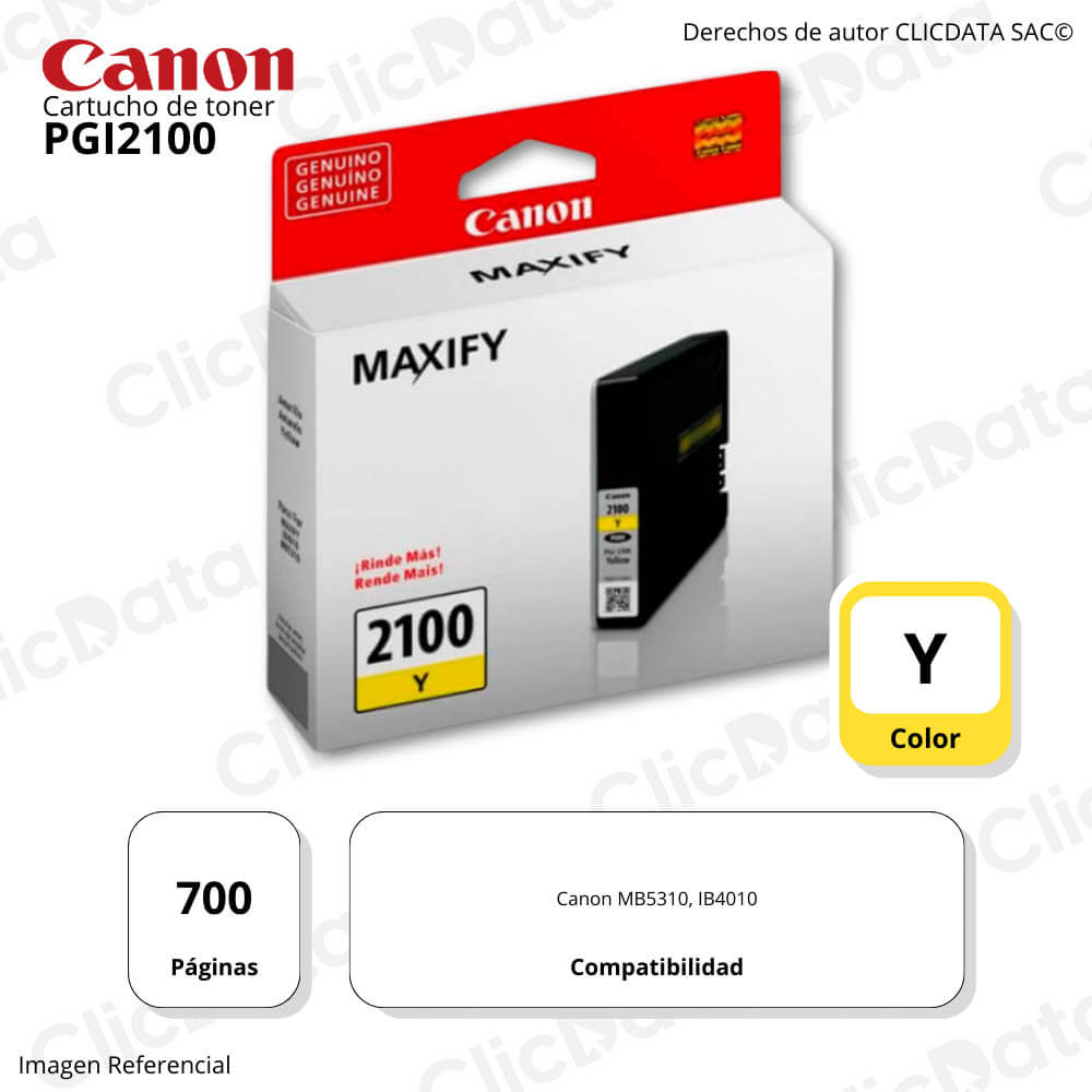 Tinta Canon PGI 2100 Yellow 700 Pág. Canon MB5310 Original