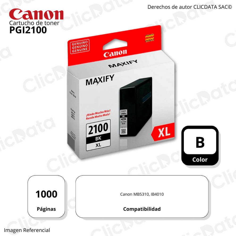 Tinta Canon PGI 2100Xl Black 1,000 Pág. Canon MB5310 Original