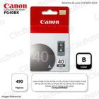 Tinta Canon PG 40 Black 16ML Canon P2702, MP230 Original