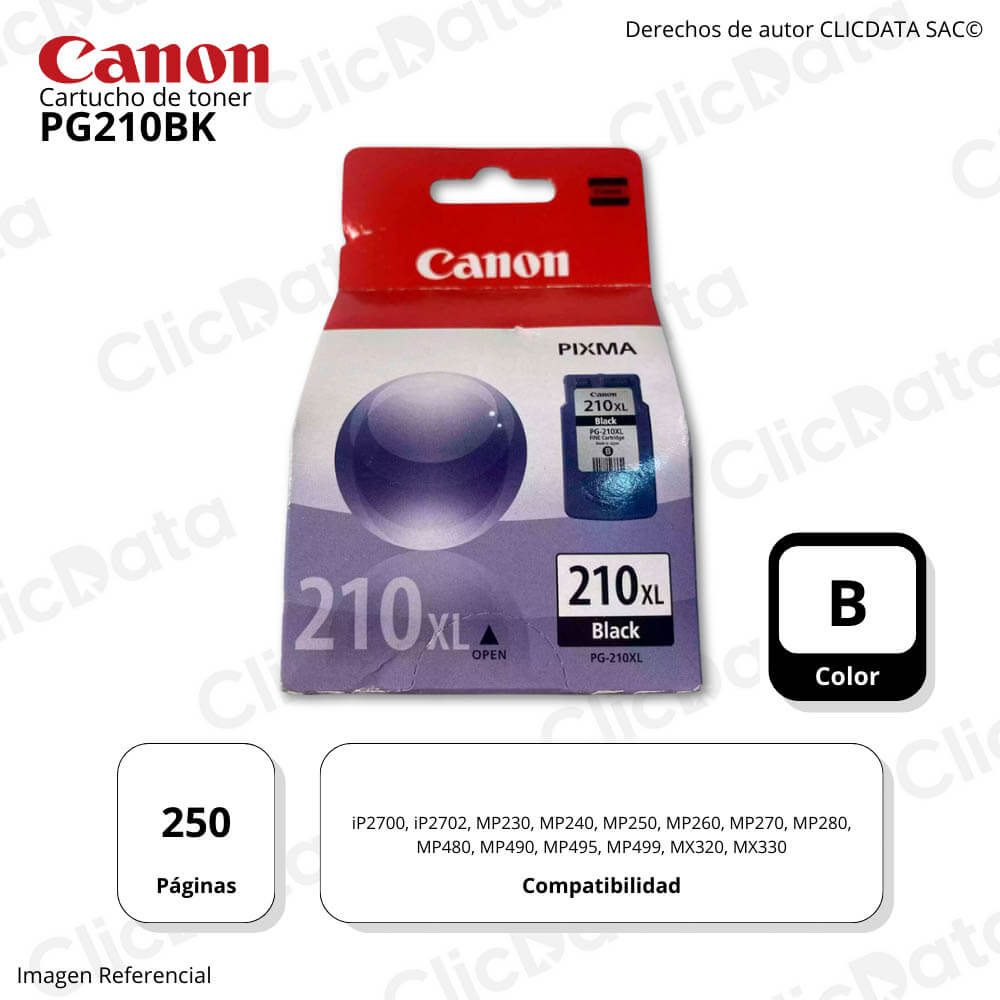 Tinta Canon PG 210BK Black 250 Pág. IP2700, MP270 Original