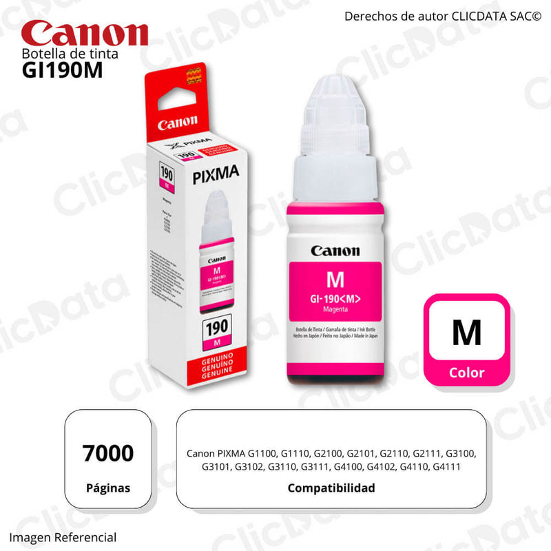 Tinta Canon GI-190M Magenta 70ML G3110, G4110, G2110 Original