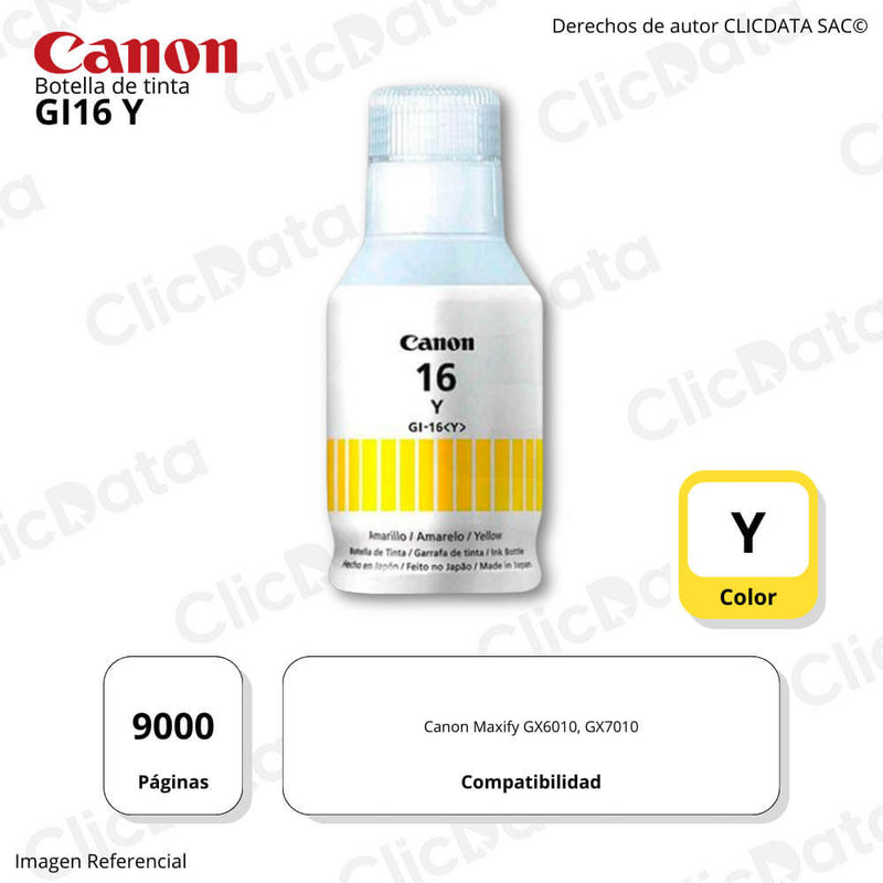 Tinta Canon GI-16 Y Yellow 132ML GX6010, GX7010 Original