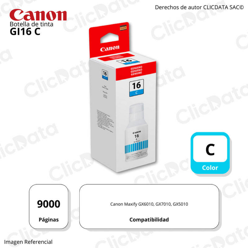 Tinta Canon GI-16 C Cian 132ML GX6010, GX7010 Original