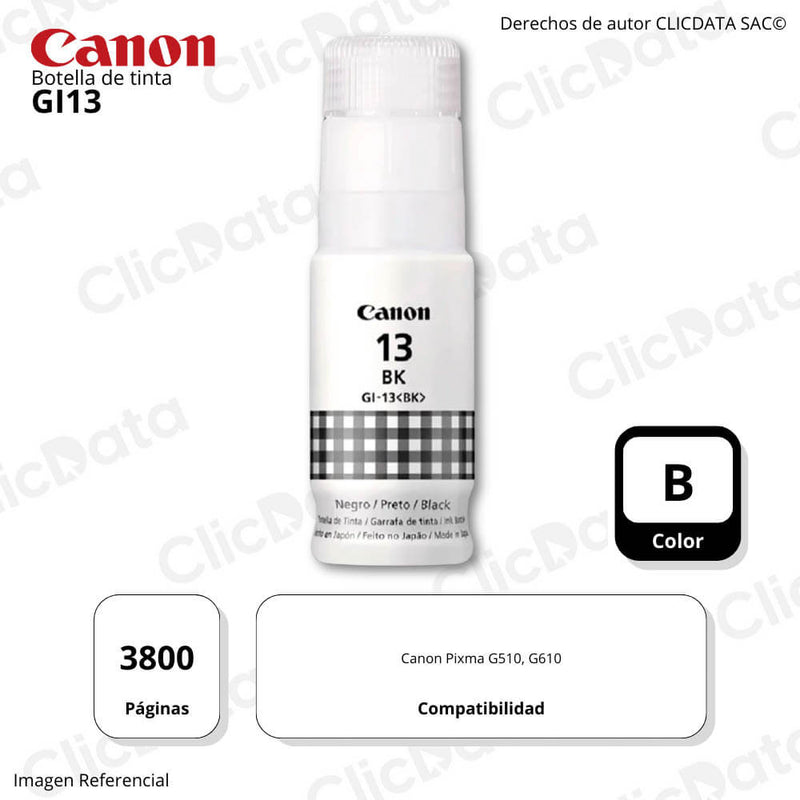 Tinta Canon GI-13K Black 70ML Pixma G510, G610 Original