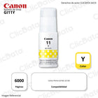 Tinta Canon GI-11Y Yellow 6,000 Pág. Pixma G3160, G2160 Original