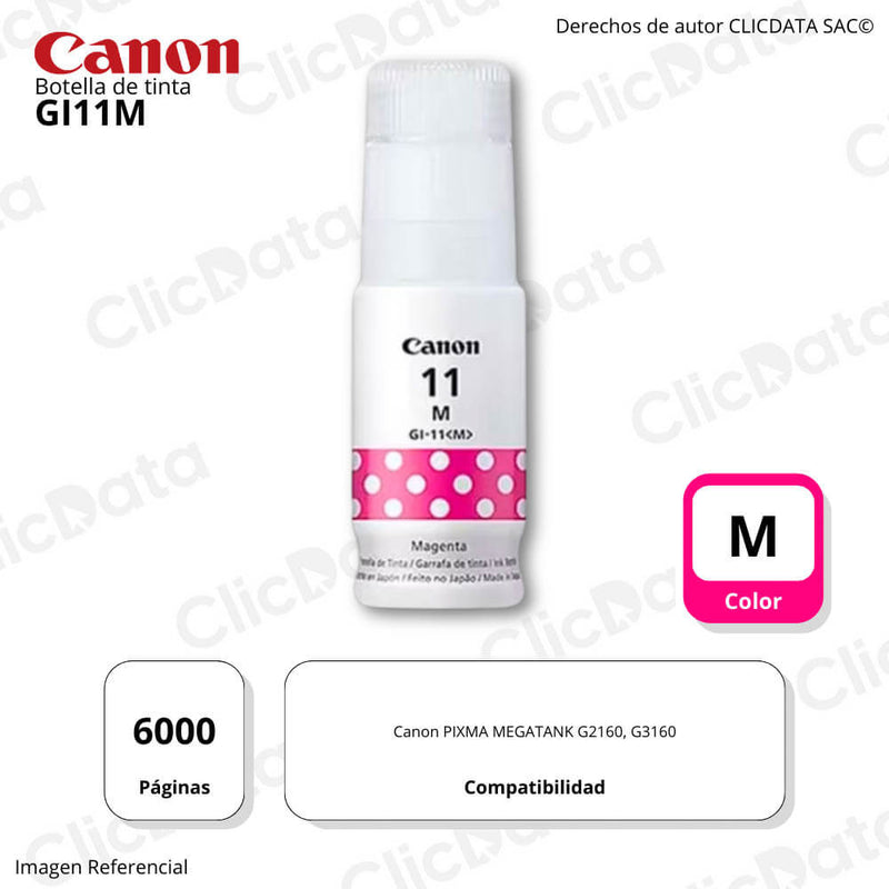 Tinta Canon GI-11M Magenta 6,000 Pág. Pixma G3160, G2160 Original