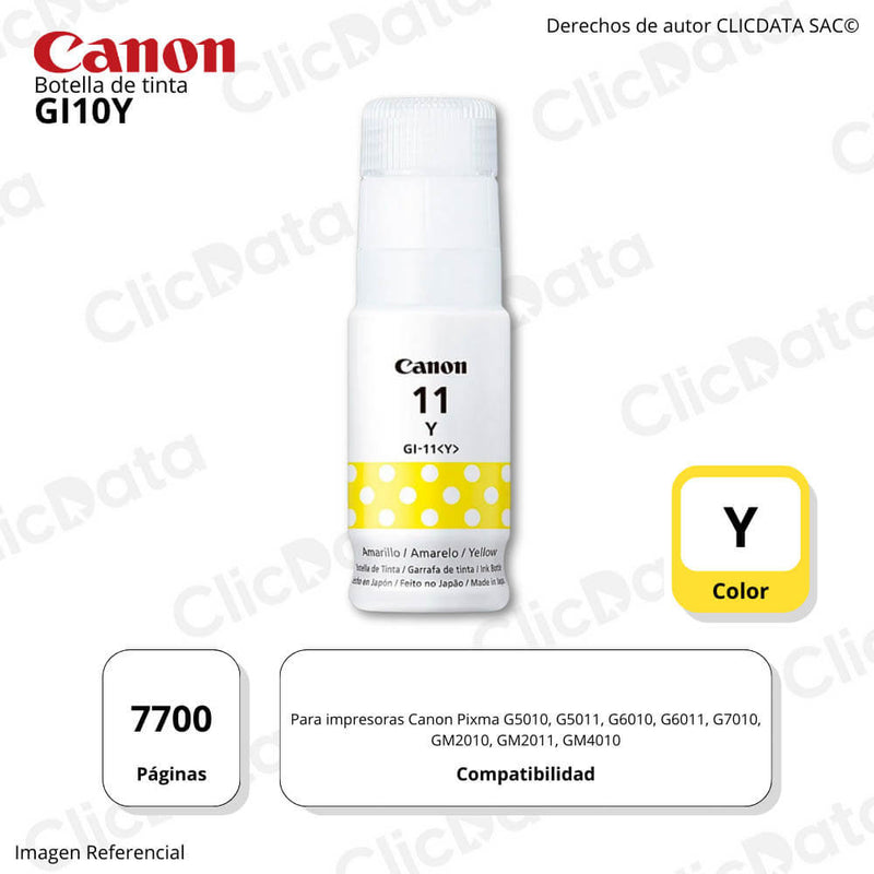 Tinta Canon GI-10Y Yellow 7,700 Pag G6010, G7010 Original