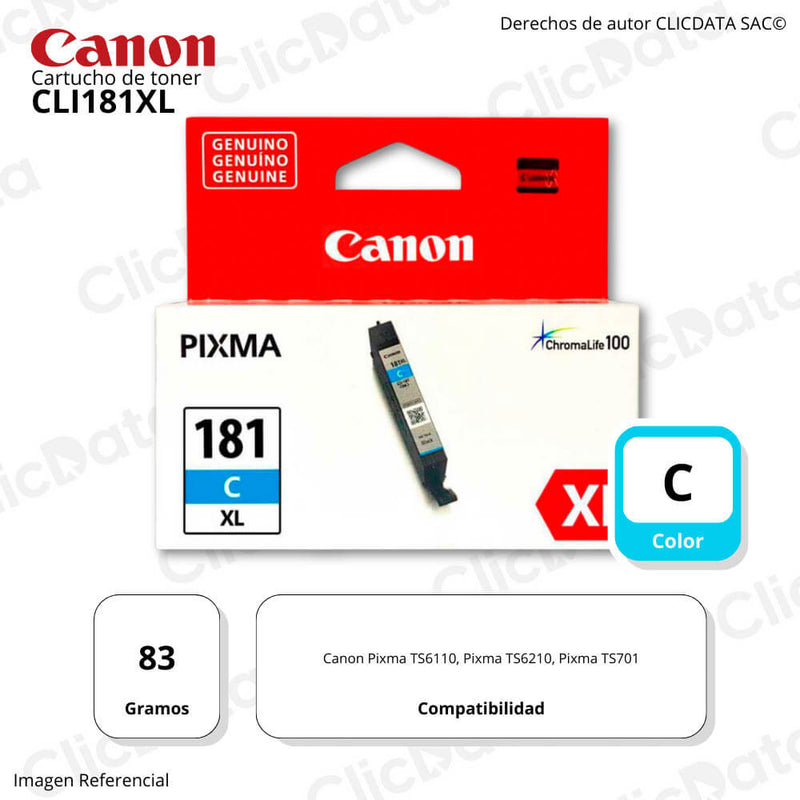 Tinta Canon Cli-181Xl Cyan 8.3ML Ts6110 , Ts6210, Ts701 Original