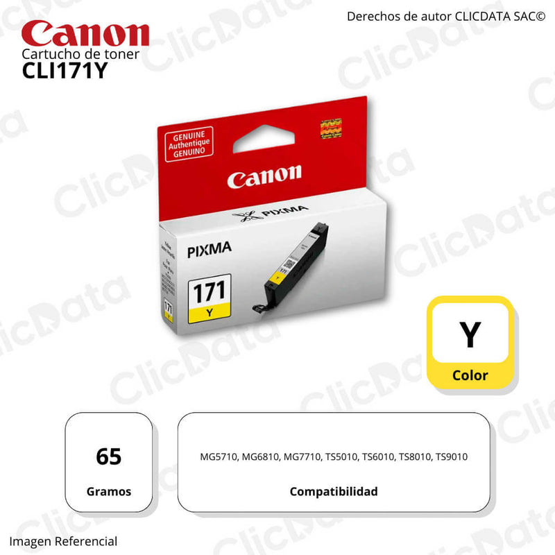 Tinta Canon Cli-171Y Yellow 6,5ml MG6810, MG5710, MG7710 Original