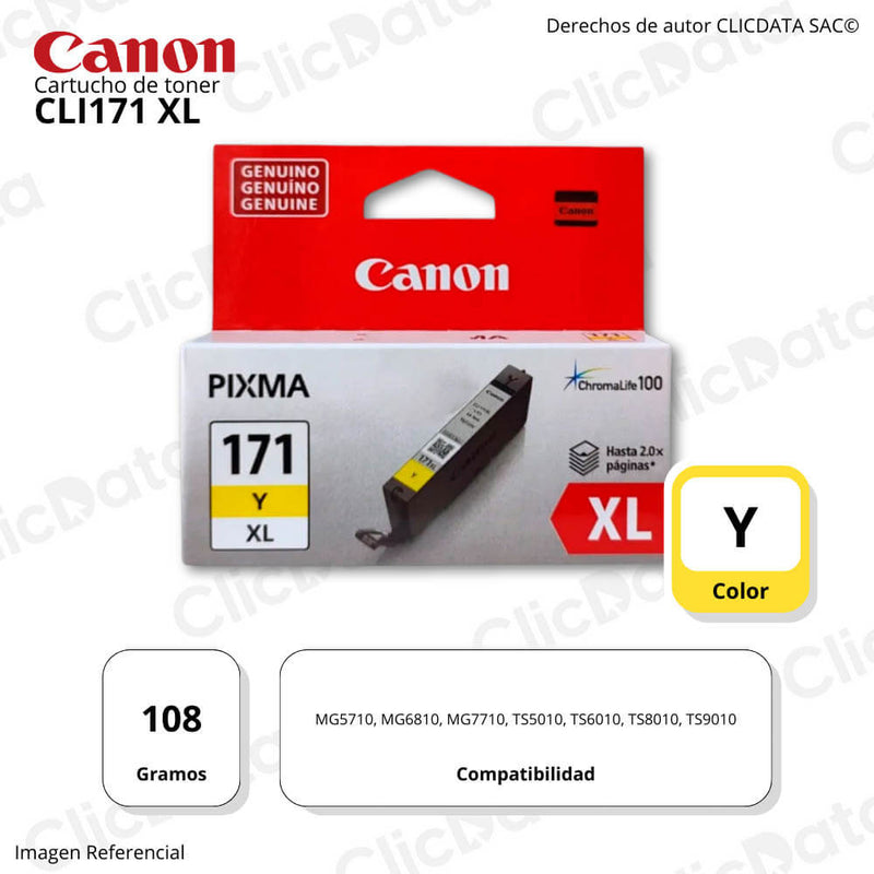 Tinta Canon Cli-171Xl Yellow 10.8ml TS6010, TS8010, TS9010 Original
