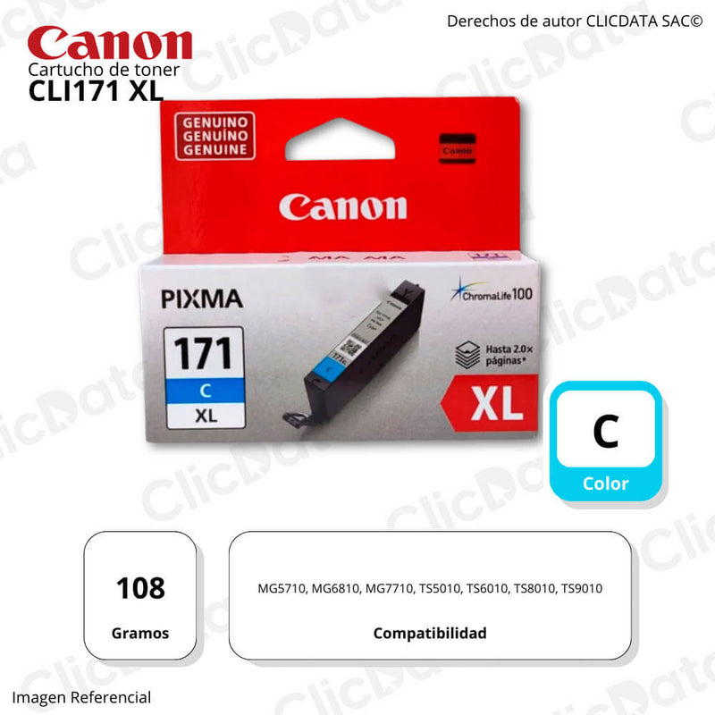 Tinta Canon Cli-171Xl Cyan 10.8ml TS6010, TS8010, TS9010 Original