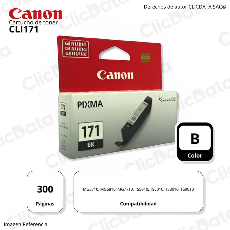 Tinta Canon Cli-171 Black 6,5ml MG6810, MG5710, MG7710 Original
