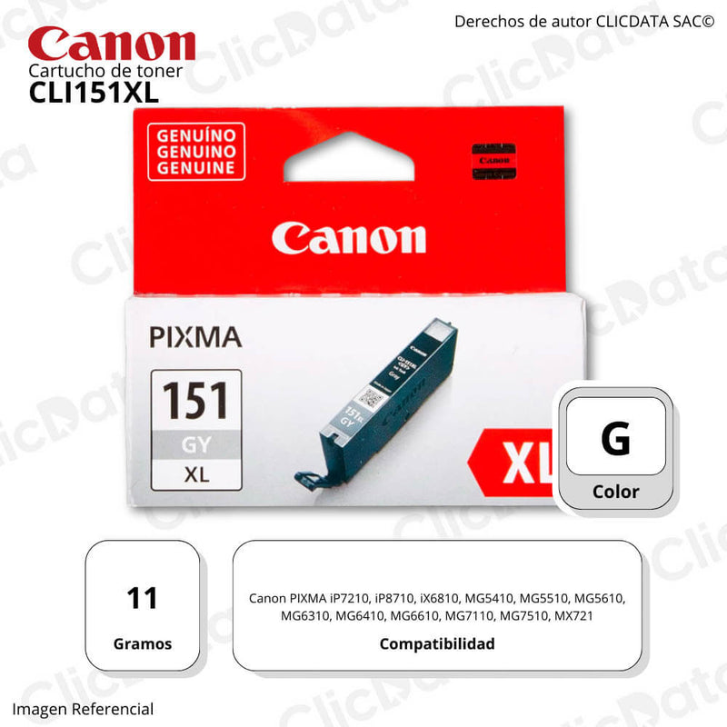 Tinta Canon Cli-151Xl Gris 11ML MG5410, MG5510, iP8710 Original
