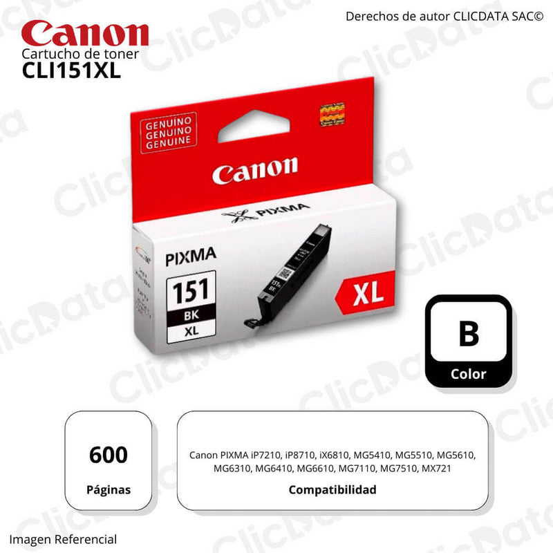 Tinta Canon Cli-151Xl Black 11ML MG5410, MG5510, iP8710 Original