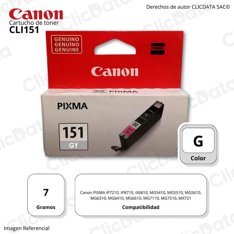 Tinta Canon Cli-151 Gris 7ML MG6210, MG6310, MG7110 Original
