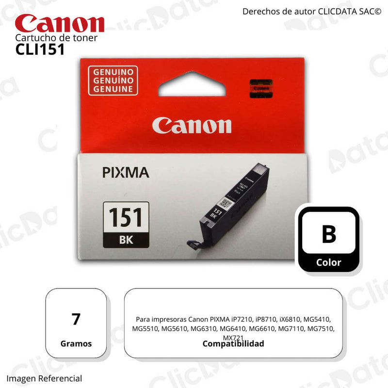 Tinta Canon Cli-151 Black 7ML MG6210, MG6310, MG7110 Original