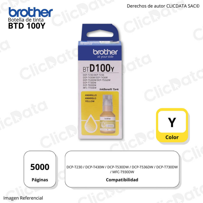 Tinta Brother BTD 100Y Yellow Dcp-T230, 430W, 436W Original