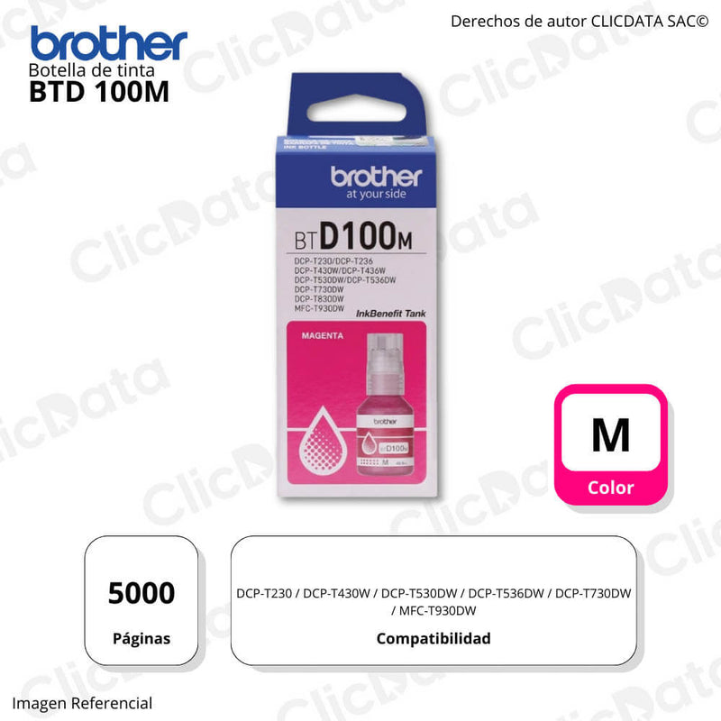 Tinta Brother BTD 100M Magenta Dcp-T230, 430W, 436 Original