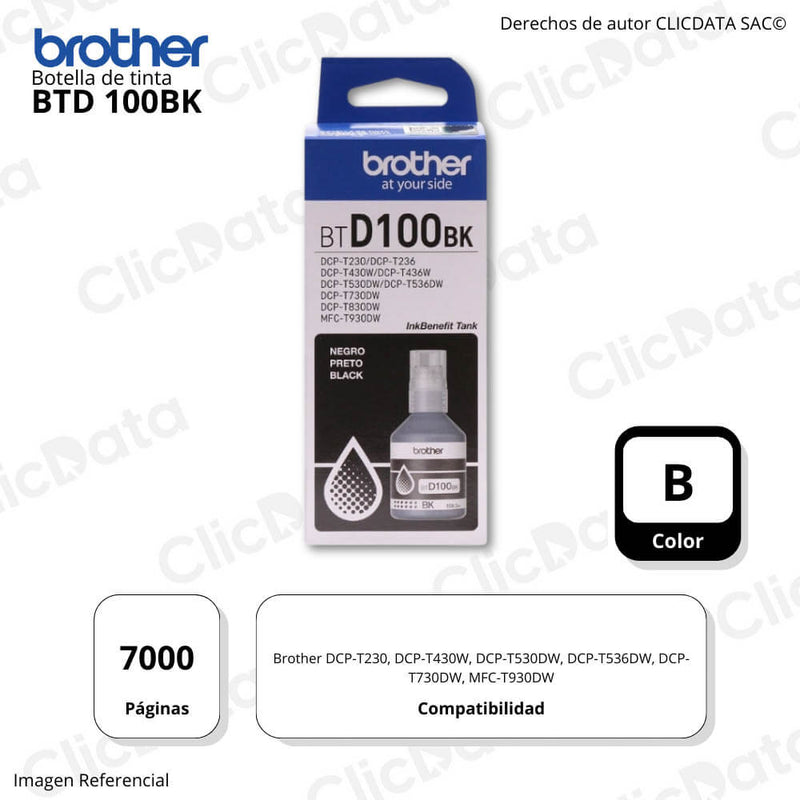 Tinta Brother BTD 100Bk Black Dcp-T230, 430W, 436W Original