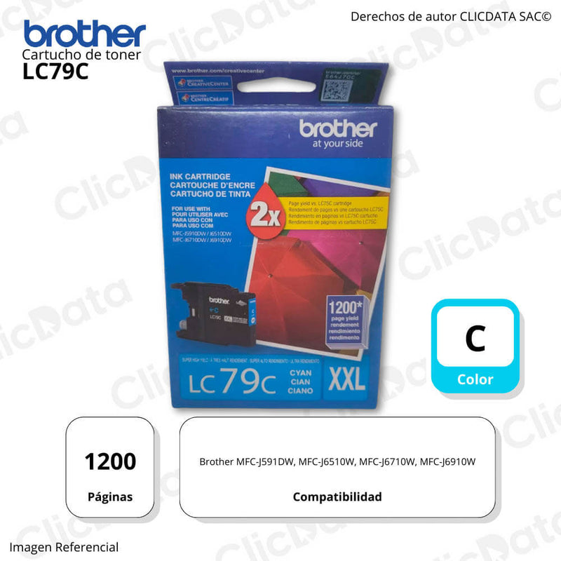 Tinta Brother LC 79C Cian 1,200 Pág. MFC-J6510DW, MFC-J6910DW Original