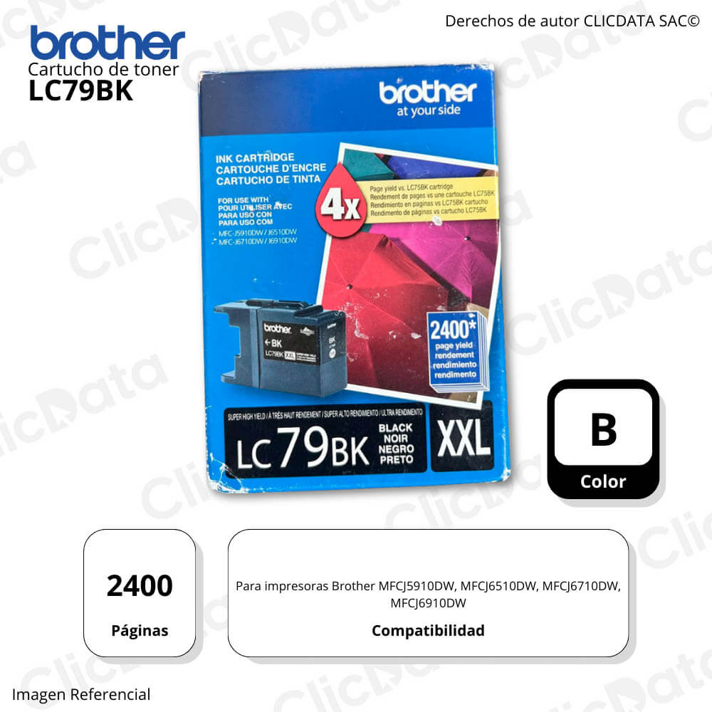 Tinta Brother LC 79Bk Black 2400 Pág. MFC-J6510DW, MFC-J6910DW Original