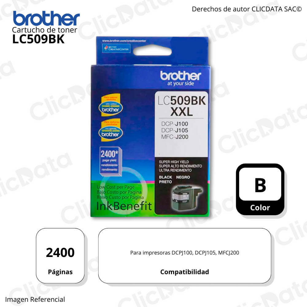 Tinta Brother LC 509Bk Black 2,400 Pág. DCP-J100, DCP-J105 Original