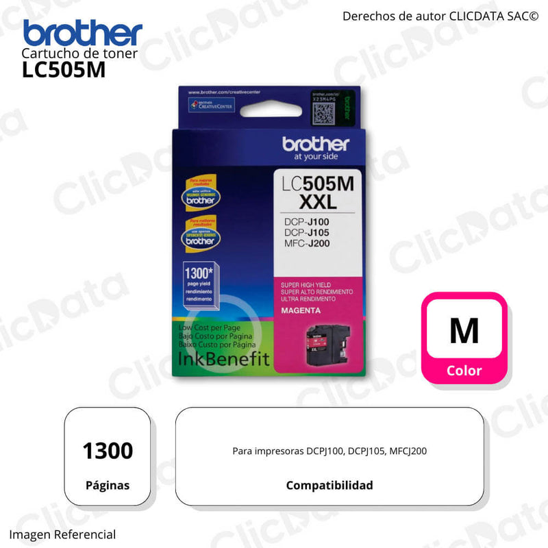 Tinta Brother LC 505M Magenta 1,300 Pág. DCP-J100, MFC-J200 Original